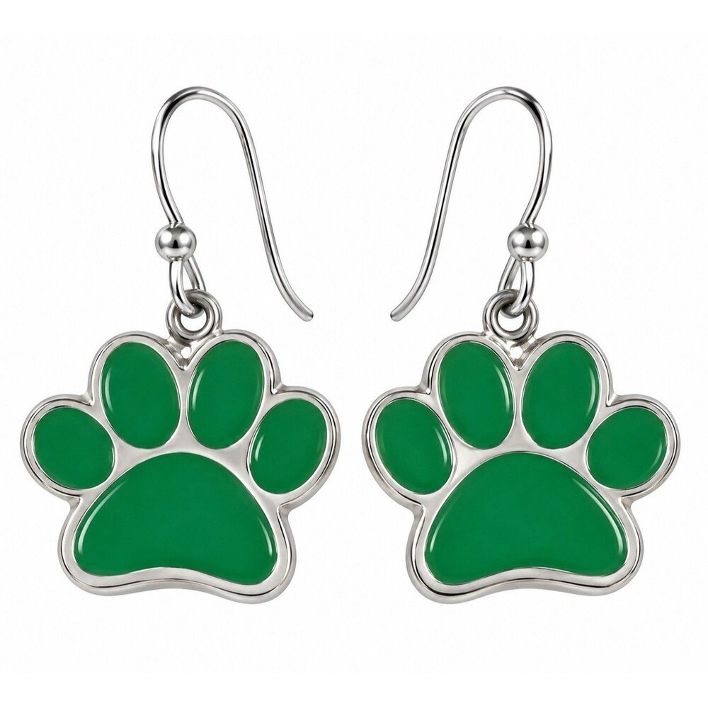 Green Paw Print Dangle Earrings Pet Lover Dog Mom Cat Lover Sensitive Ears